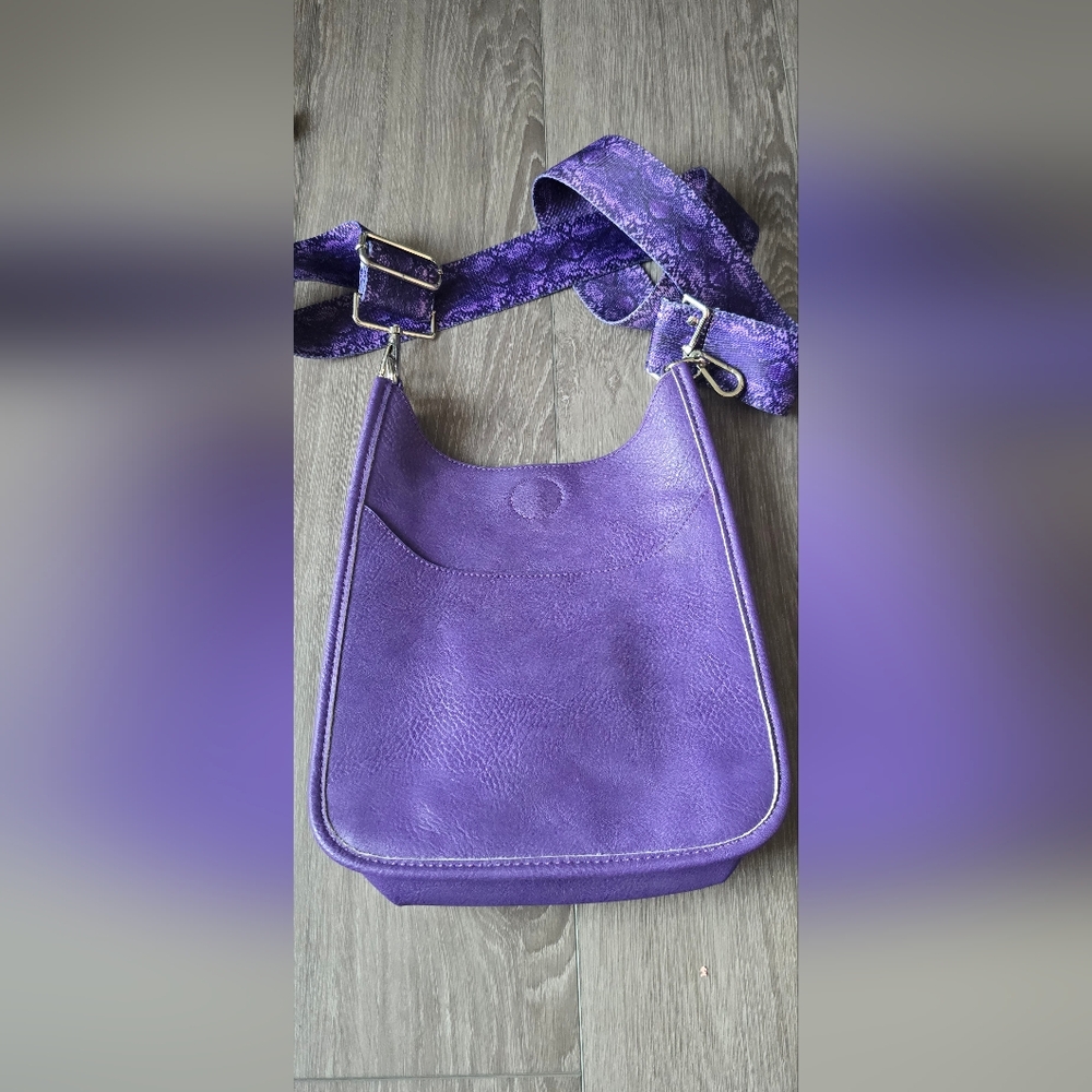 Versatile Jewel Toned Purple Crossbody Snake Print Guitar Strap + Solid Strap - Picture 5 of 10